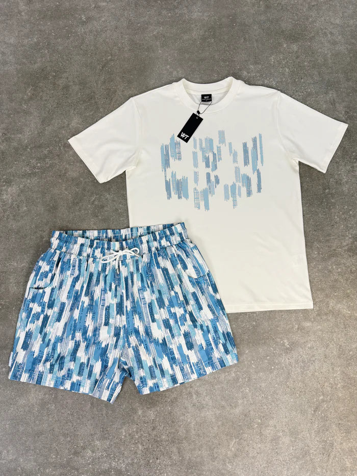 White Threads Blue Dash Swim Set
